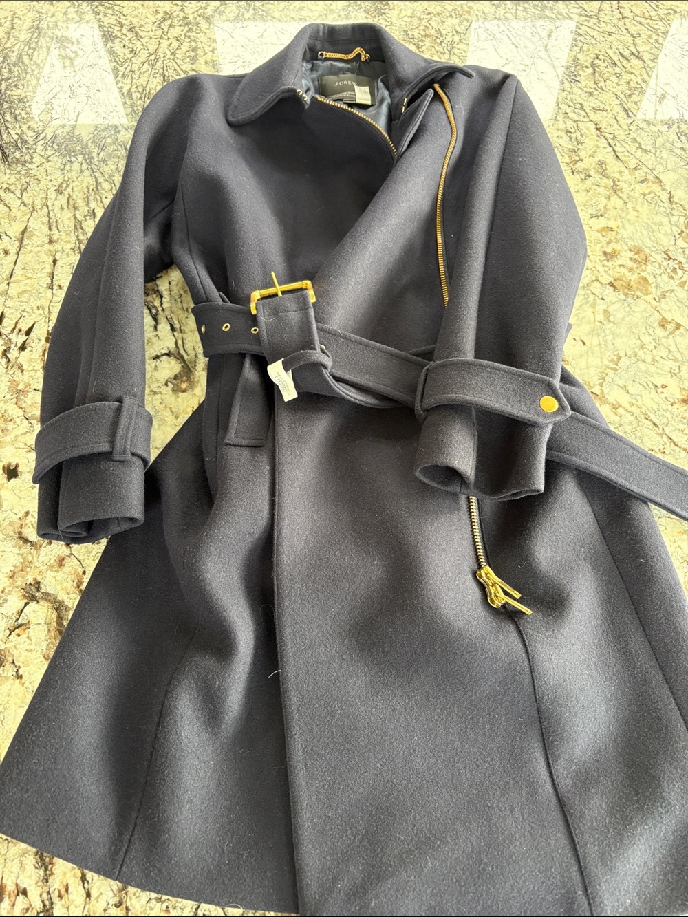 J.Crew Melton Wool Overcoat in Deep Navy with Gold Accents